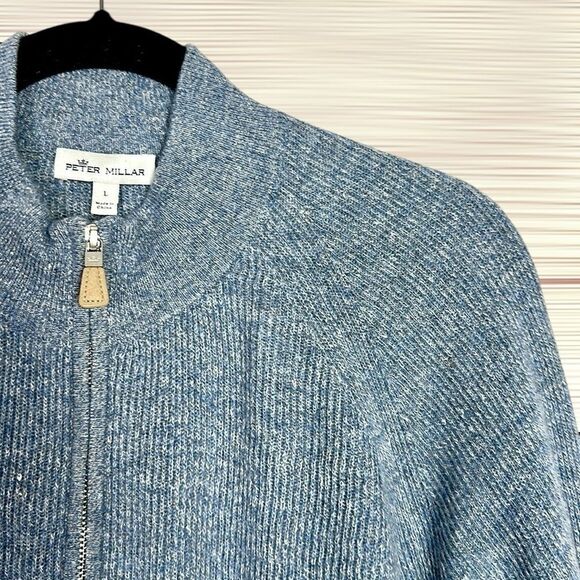 Peter Millar Crown Cashmere Linen Blend Sweater 1/4 Zip Rib Knit Blue size L - Picture 6 of 14